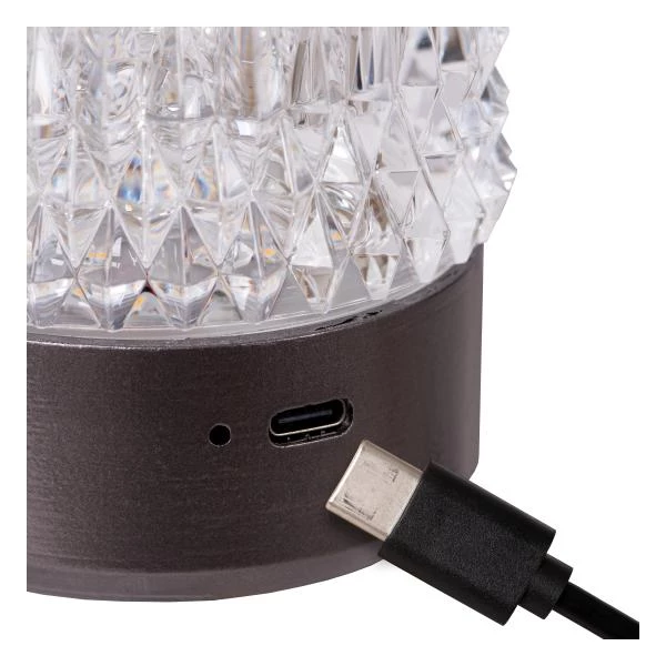 Lucide LILY - Oplaadbare Tafellamp - Accu/Batterij - Ø 8 cm - LED Dim to warm - 1x3W 2700K/3000K - Zwart chroom - Set van 3 - detail 3